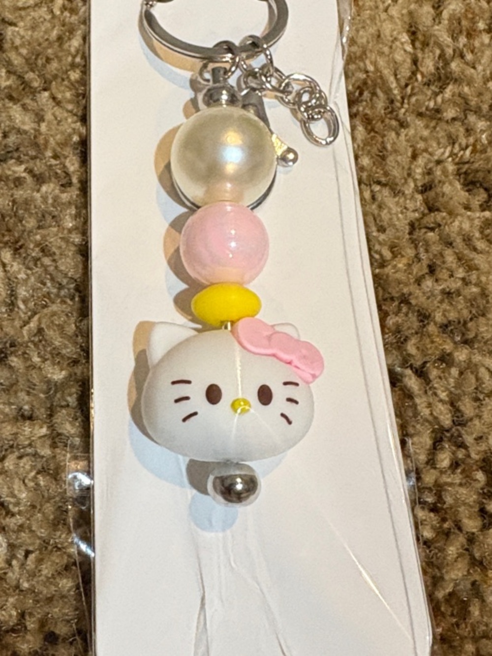 Hand Crafted Hello Kitty Pink & White Beaded Keychain